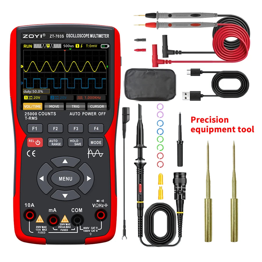 Digital Handheld 703S Oscilloscope Multimeter Waveform Signal Output 2 Channels 50MHZ Suitable for Automotive Electrical Repair