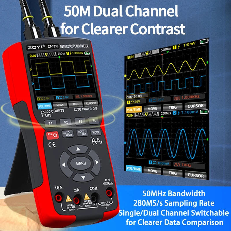 Digital Handheld 703S Oscilloscope Multimeter Waveform Signal Output 2 Channels 50MHZ Suitable for Automotive Electrical Repair